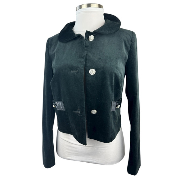 *Flaw Lily Pulitzer Velvet Rhinestone Button Cropped Jacket Black Womens Size 10 - Picture 3 of 16